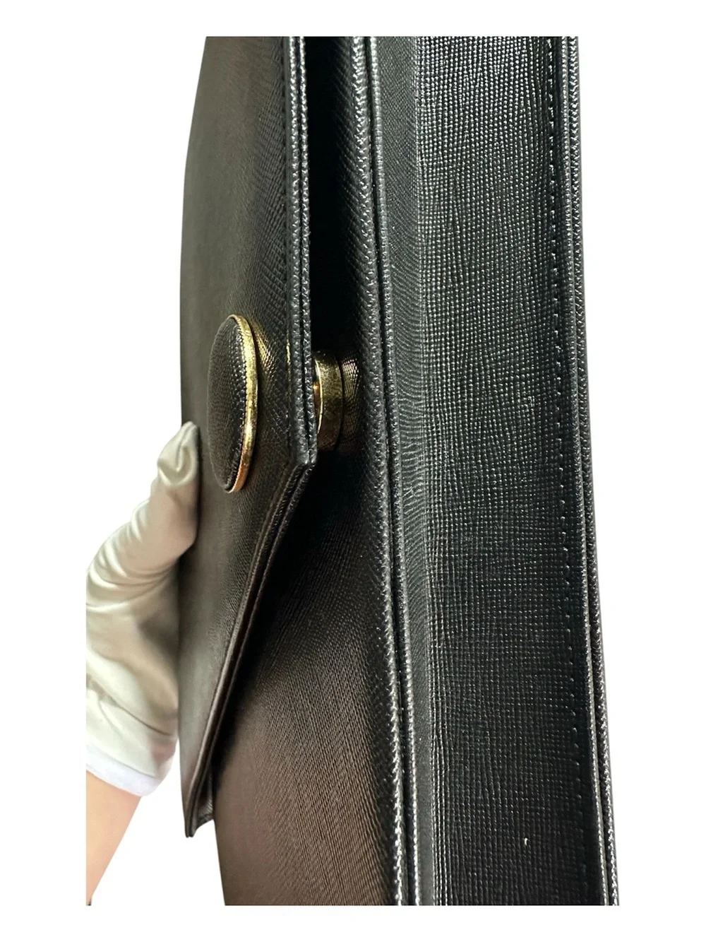 Yves Saint Laurent YSL Black Saffiano Leather Diagonal Envelope Clutch Bag